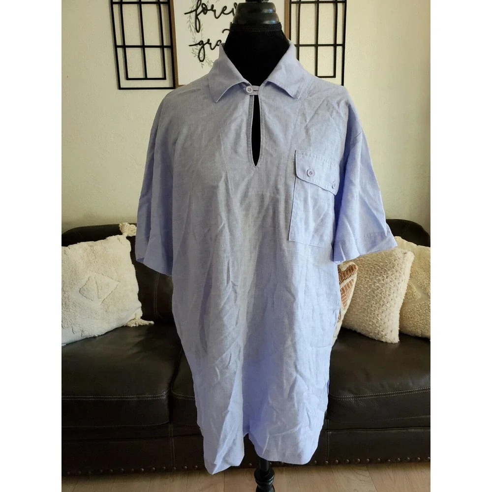 Tilley Women's Blue Linen Blend Short Sleeve Tunic Top Size M Outdoor Hiking EUC